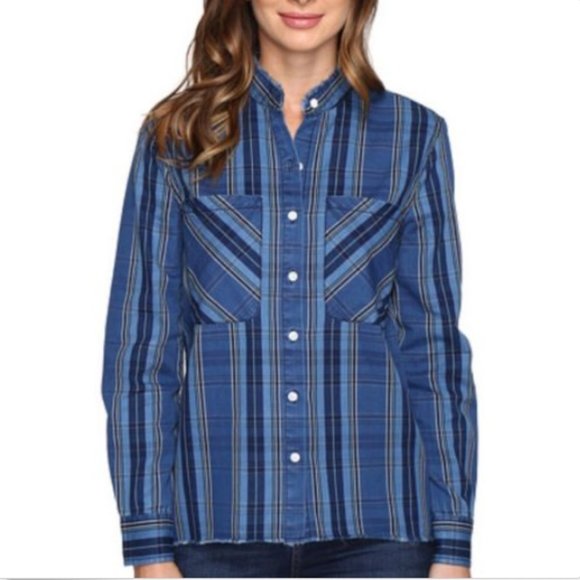 Joe's Jeans Women Denim Shirt NEW Long Sleeves Plaid Button Front XS blue - Picture 1 of 8